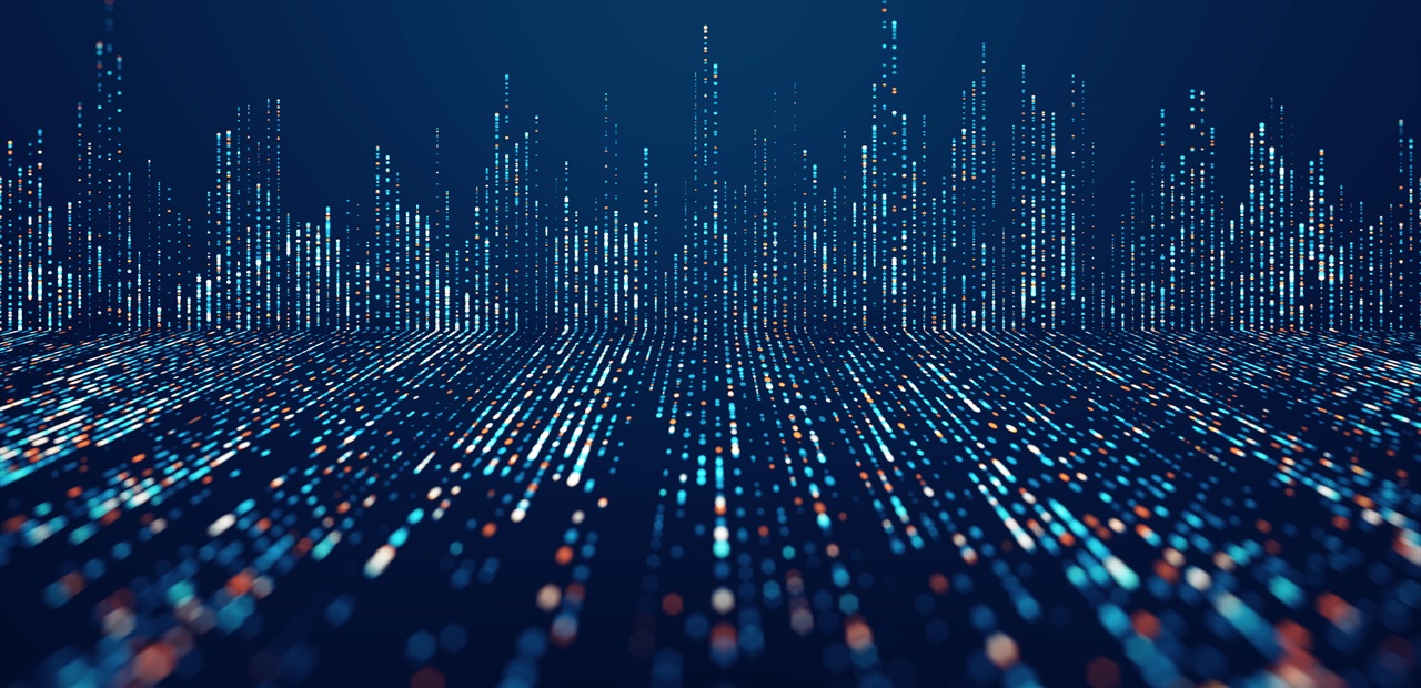 Image depicting motion of digital data flow