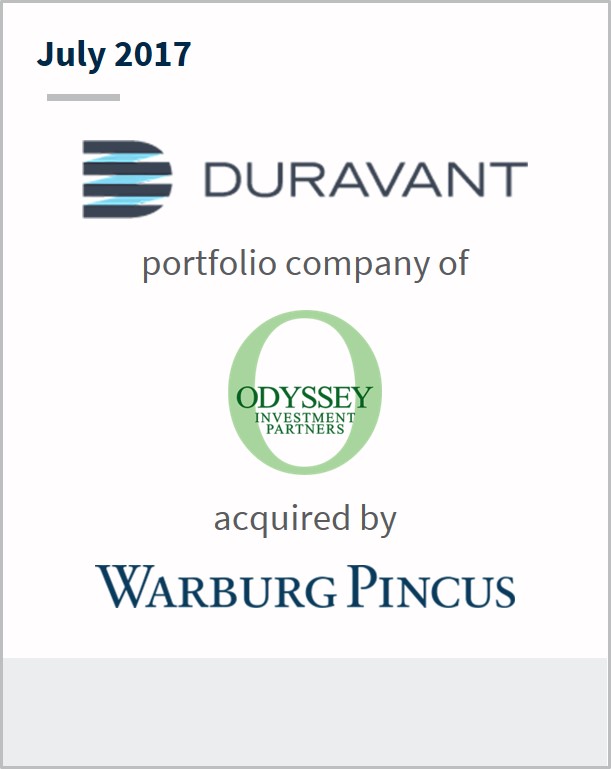 July 2017 Duravant a portfolio company of Odyssey has been acquired by Warburg Pincus