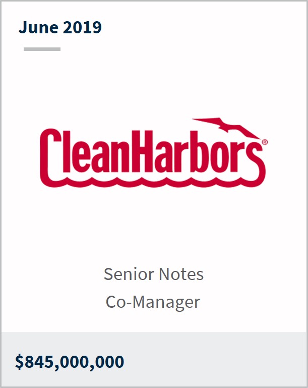 June 2019 Clean Harbors $845,000,000 senior notes co-manager 