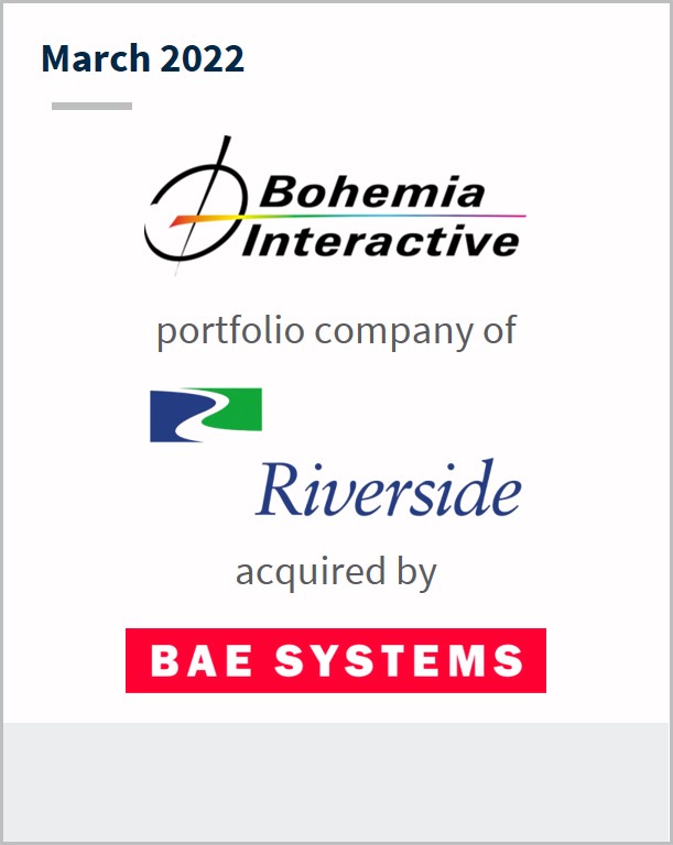 March 20222 Bohemia Interactive Solutions a portfolio company of Riverside has been acquired by BAE Systems
