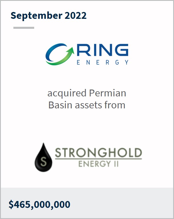 September 2022 Ring Energy Has acquired Permian Basin assets from Stronghold Energy II $465m