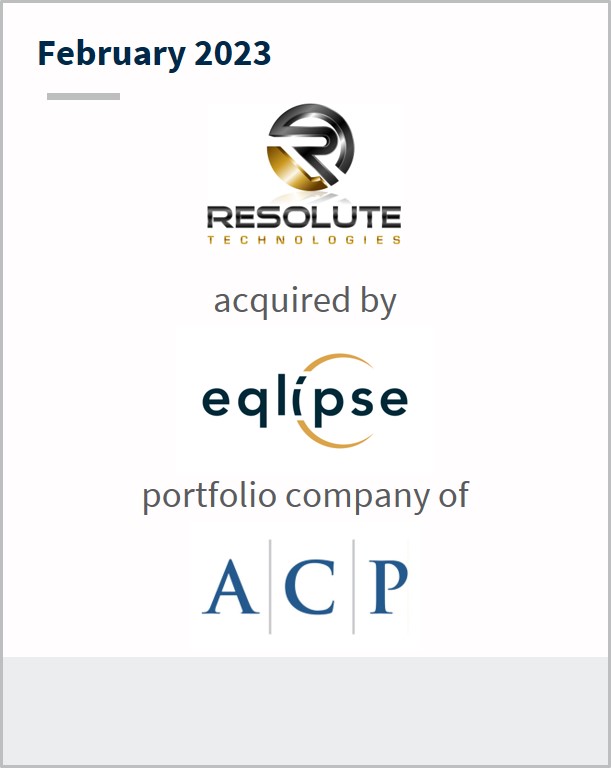 February 2023 Resolute Technologies Has been acquired by eqlipse A portfolio company of ACP