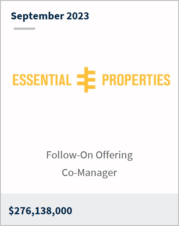 September 2023 Essential Properties $276,138,000 Follow-On Offering Co-Manager