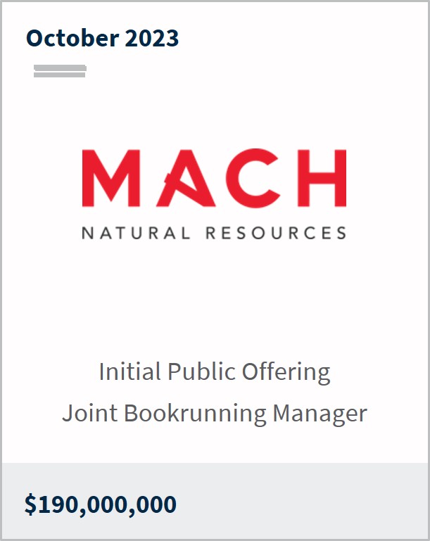 October 2023 Mach Natural Resources $190m Initial Public Offering Joint Bookrunning Manager