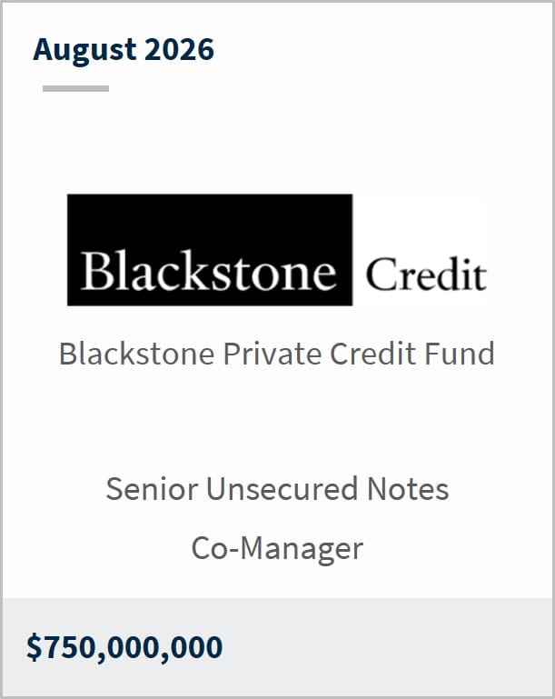 August 2026 Blackstone Credit Blackstone Private Credit Fund Senior Unsecured Notes Co-Manager $750,000,000