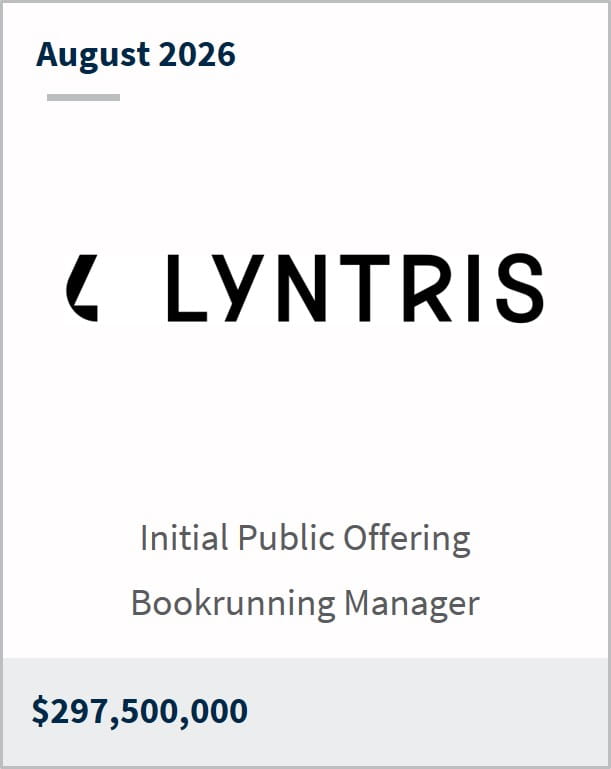 August 2026 LYNTRIS Initial Public Offering Bookrunning Manager $297,500,000